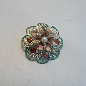 Vintage Floral Brooch with Multicolor Accents